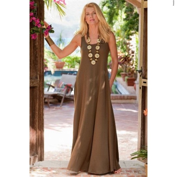 Soft surroundings Santiago brown maxi dress Pima cotton size small p - Picture 1 of 9